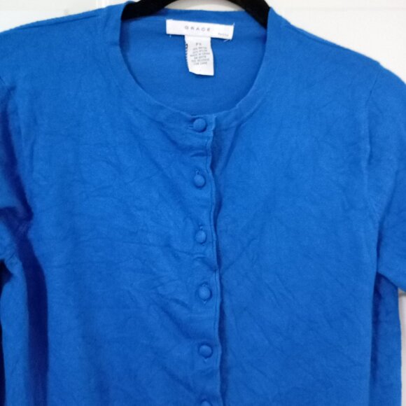 Grace Petite Womens Blue Cardigan Sweater Size PS With Button Detail - Picture 4 of 8